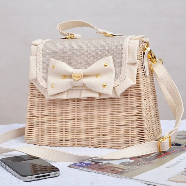 Rattan Bag New Anese Liz Lisa Bow Straw Fashion Handbags Rattan Bag New Anese Liz Lisa Bow Straw Fashion Handbags Leather Casual Linen
