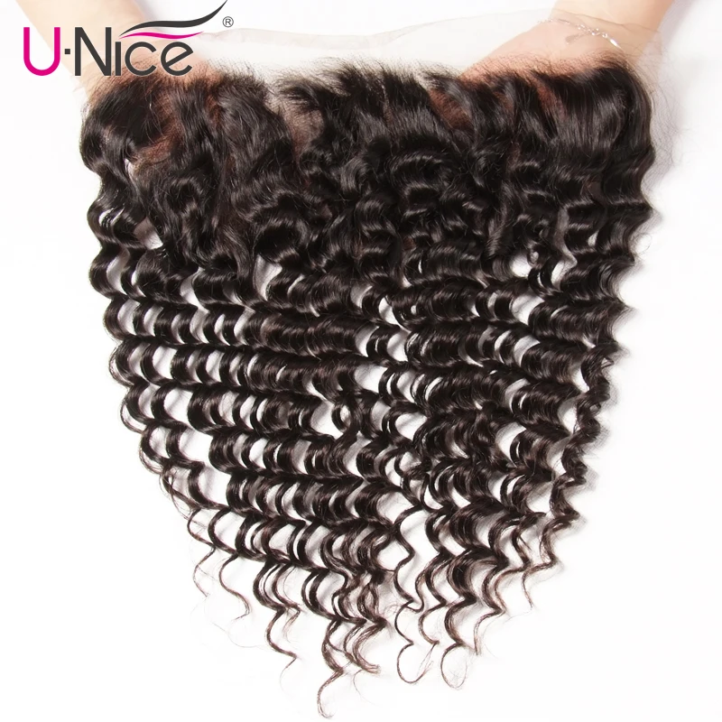 

UNice Hair Indian Deep Wave Lace Frontal Closure 13*4 Ear to Ear Free Part 100% Remy Human Hair Natural Color 10-20 Inch