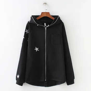 

Women's Basic Jacket Hooded Long Sleeve embroidered Pocket Women Spring Autumn Coat Casual Plus size Windbreaker Outerwear A164