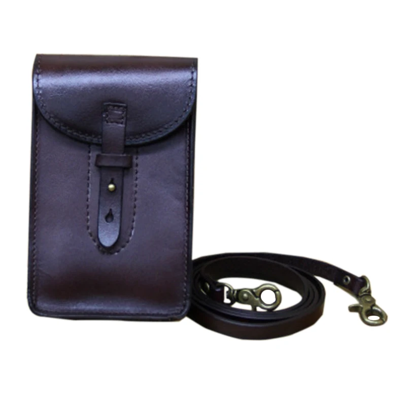 

Punk Europe And The United States New Retro Small Mini Men's Pockets Leather Phone Bag Clamshell Adjustable Belt Multicolor