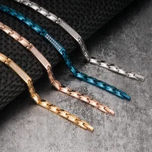 Vinterly стальной магнитный браслет из нержавеющей стали Германий Энергетический Браслет Золотая цепь с кристаллом Голограмма браслеты Подарки для женщин