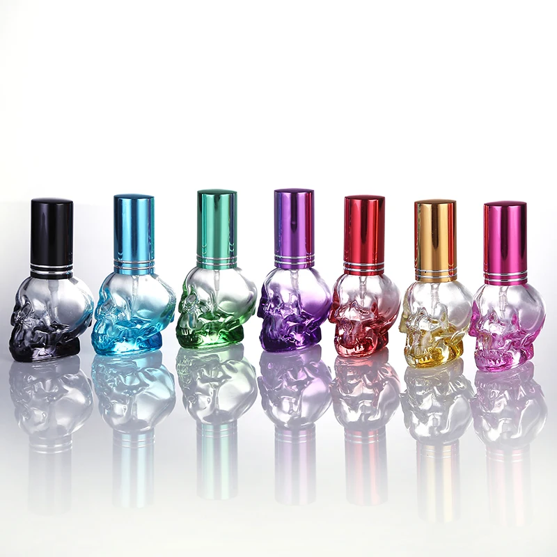 

8ml Mini Empty Portable Travel Refillable Bottles Chic Skull Shape Exquisite Glass Perfume Bottles Sample Parfume Bottle 7Colors