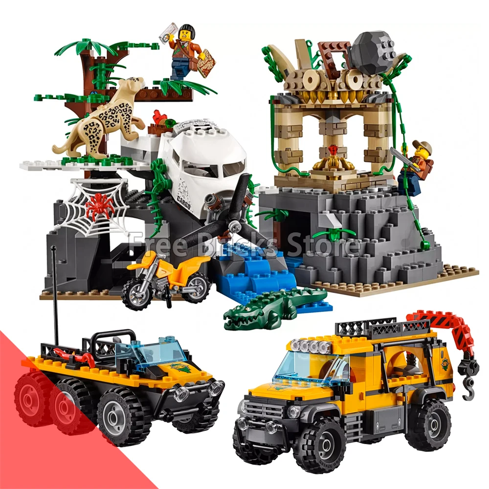 

870pcs 02061 Bricks Compatible City 60161 Jungle Exploration Site Set Helicopter Model Building Blocks toys for Children