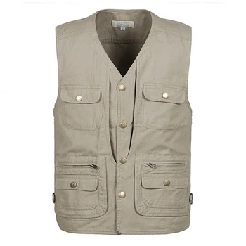

new 100% Cotton Multi Pocket Vest Men Summer 2019 New Male Sleeveless Jacket Mens Photographer Baggy Waistcoat Spring and autumn