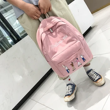 

Cartoon Embroidery Women Canvas Backpack Female Large Capacity Shoulder Bag School Bags For Teenager Girls Travel Bolsa Mochilas