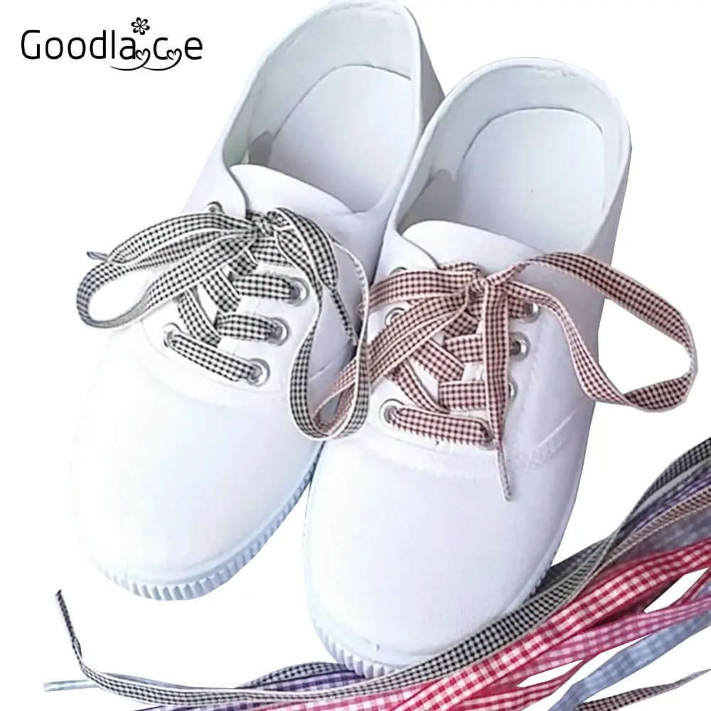 

120cm/47" of Flat Fashion Checkered Ribbon Shoelaces British Style Plaid Shoe Laces 1cm Wide