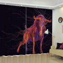 Крупный рогатый скот Печать Современные роскошные черные 3D затемненные занавески для окон для гостиной кровати комнаты отеля стены гобелены Cortinas