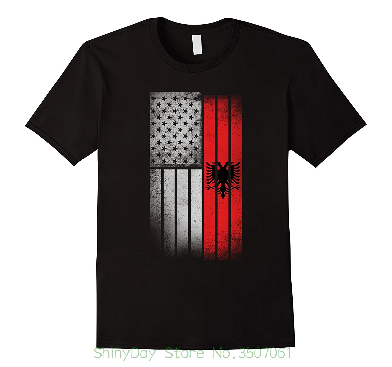 Brand Cotton Men Clothing Male Slim Fit T Shirt Albanian American Flag