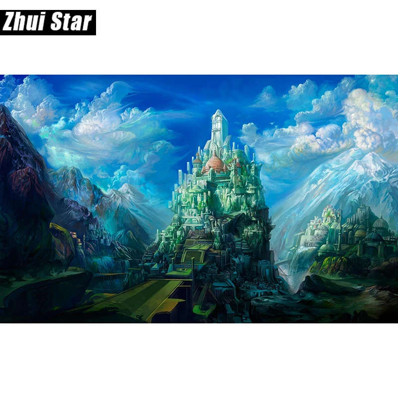 Алмазная 5D картина Горный Замок Zhui Star полноразмерная вышивка крестиком мозаика