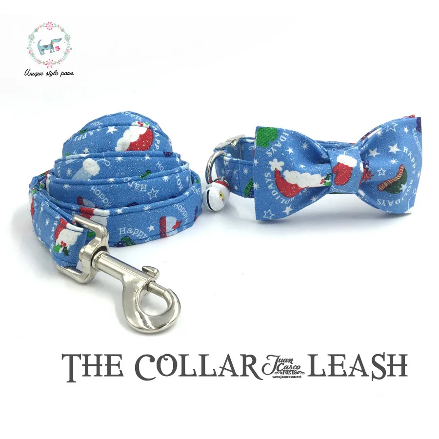 christmas gift dog collar and leash set with bow tie and with santa claus bell for dog pet ...