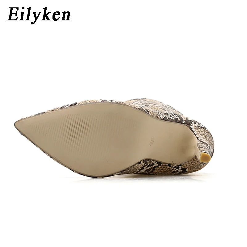 Eilyken/Новинка года; женские ботинки на шнуровке; ботильоны со змеиным принтом на высоком каблуке; модная пикантная женская обувь с острым носком; ботинки «Челси»