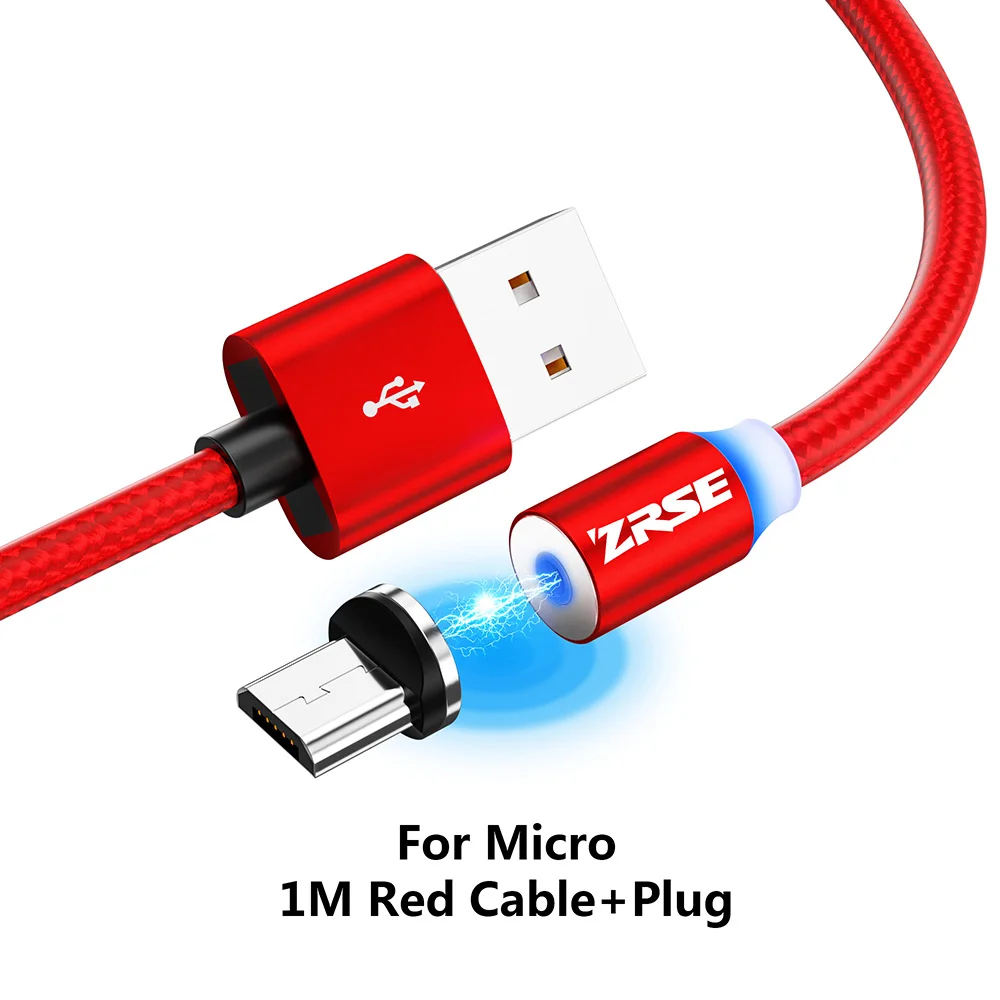 ZRSE Магнитный Micro USB кабель для iPhone XS Max XR X 8 7 Plus type C кабели 3 в 1 светодиодный USB-C мобильный провод для зарядного устройства для Redmi - Цвет: Red for Micro