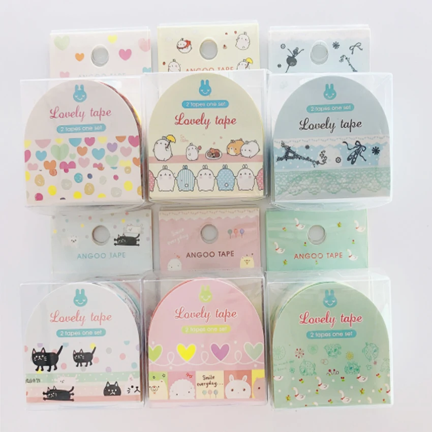 2pcs/pack Lovely Cartoon Washi Tape DIY Decorative Color Paper Adhesive Tape Papelaria Label Masking Sticker Tape