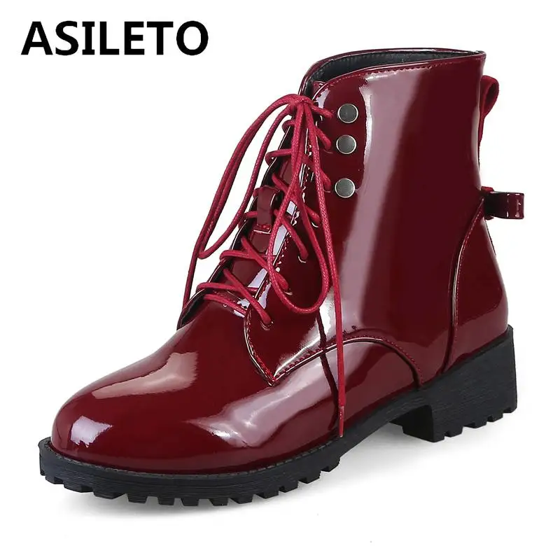 

ASILETO Ankle Boots for Women pu Leather Shoes woman Autumn Winter Platform boots Woman Boots rivets motorcycle boot botas B790