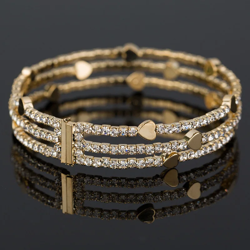New Fashion Elegant Women Bangle 3 row Wristband Bracelet Crystal Cuff Bling Lady Gift Bracelets & Bangles B020 bangle bracelet crystal bracelets