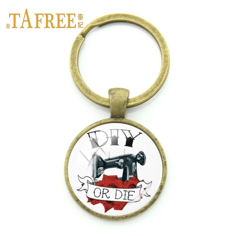 

TAFREE Vintage Sewing Machine Keychain Sewing Machine Picture Pendant Choker key ring Sewing Machine Jewelry SM04