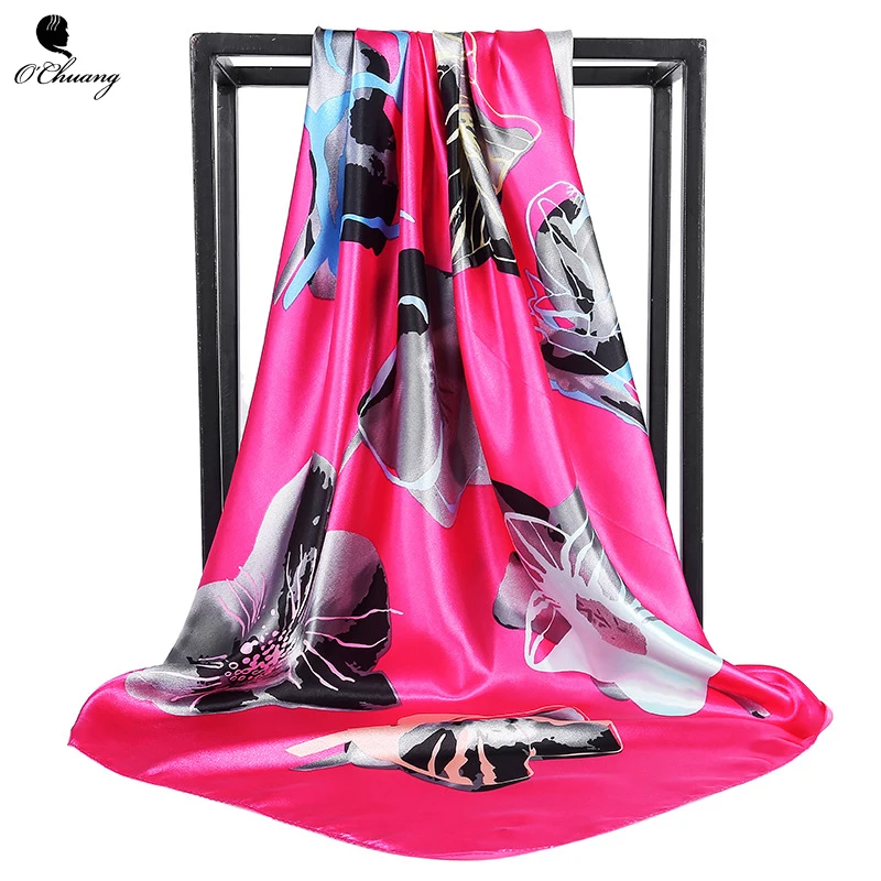 

Silk Twill Square Hair Scarf 90*90cm Summer Print Foulard Satin Head Scarves Women Luxury Designer Shawls Bandana Large Hijab