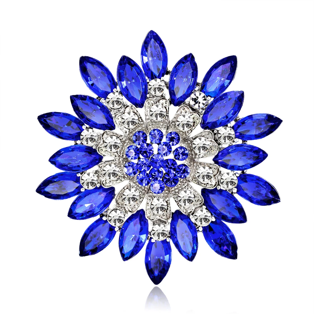 

Round 1pc 68*68mm silver DIY wedding accessories rhinestone alloy flower brooch clothing buttons decoration craft supplies