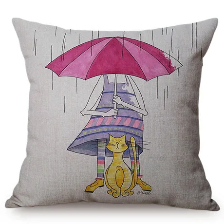 Nordic Water Color Cute Cat Crayon Painting Home Decoration Throw Pillow Cover Pet Cat Children's room Chair Seat Cushion Cover K111-7
