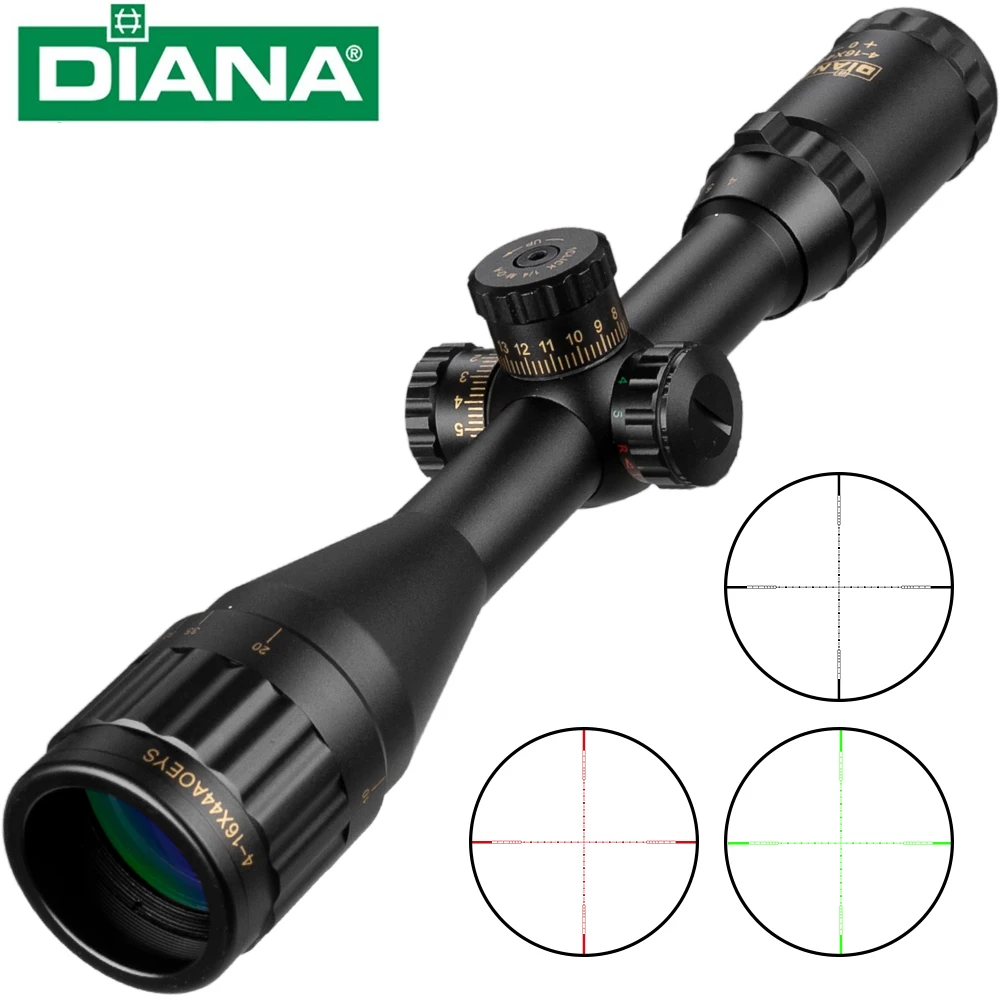 DIANA 4 16x44 Tactical Riflescope Optic Sight Green Red Illuminated