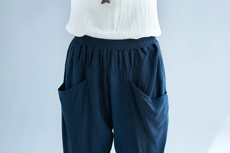 Pantalones Femme 2019 Cotton Linen Harem Pants Women Pocket Elastic High Waist Casual Spring Summer Trousers Women Radish Pants 9