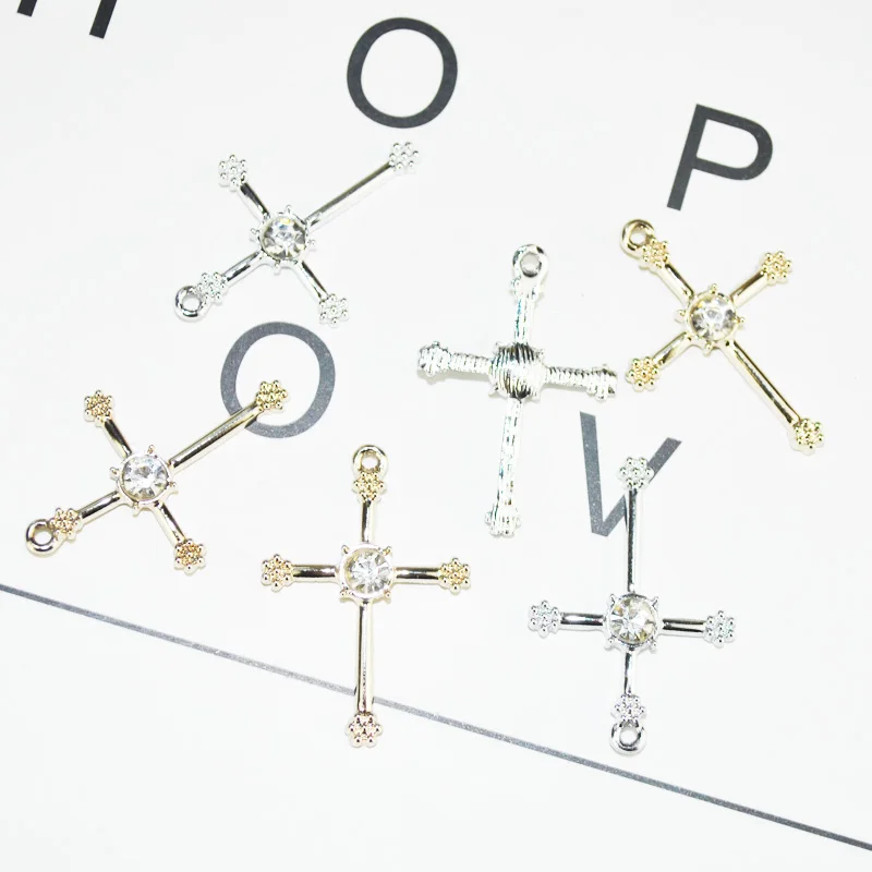 

10pcs/lot New Arrival Silver Gold Color Cross Charm Pendants With Rhinestone 22*32mm DIY Jewelry Earring Making Charms