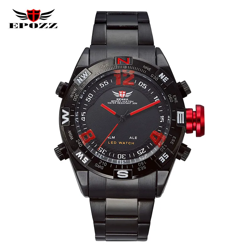 

EPOZZ Brand new quartz watch for men silver outdoor sports watches full stainless steel waterproof alarm men's luxury clock 2310