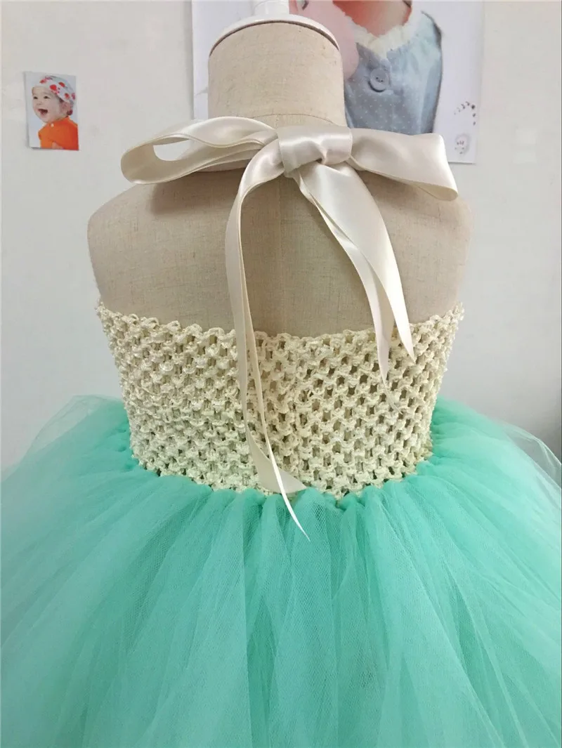 Нарядное платье-пачка ручной работы для маленьких девочек фатиновое платье принцессы мятно-зеленого цвета с цветочным узором для девочек детские пышные платья для дня рождения и свадьбы От 2 до 14 лет