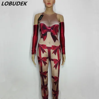 

Nightclub Lady singer DJ DS costumes Bar Group Pole dancing sexy performance jumpsuit Novelty Printing leotard Elastic Rompers