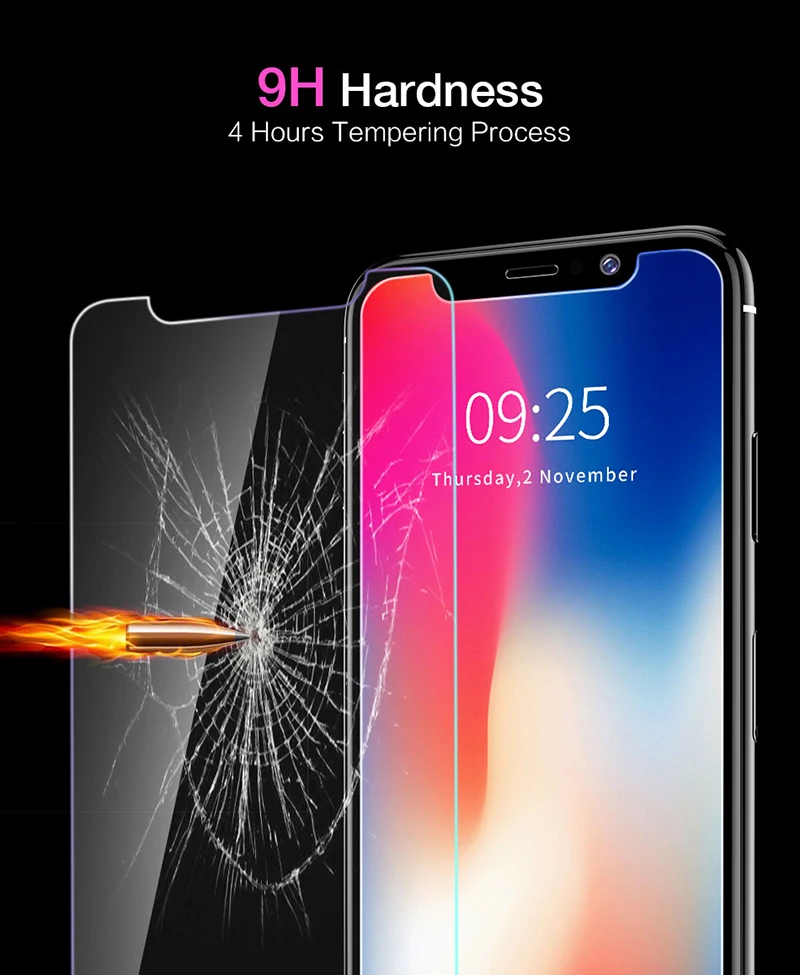 100 шт закаленное стекло 9H Защитная пленка для экрана для iPhone 11 Pro Max XS XR X 8 7 6 6S Plus 5 5S SE 2.5D Arc Edge High Clear