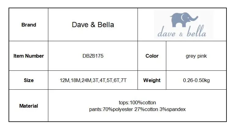 DBZ6175 dave bella/осенне-зимние комплекты одежды с принтом для маленьких девочек Детские костюмы Детская одежда высокого качества