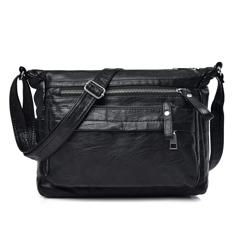 Annmouler модная женская сумка из искусственной кожи, сумки, мягкая моющаяся кожаная сумка на плечо, черная сумка через плечо для дам
