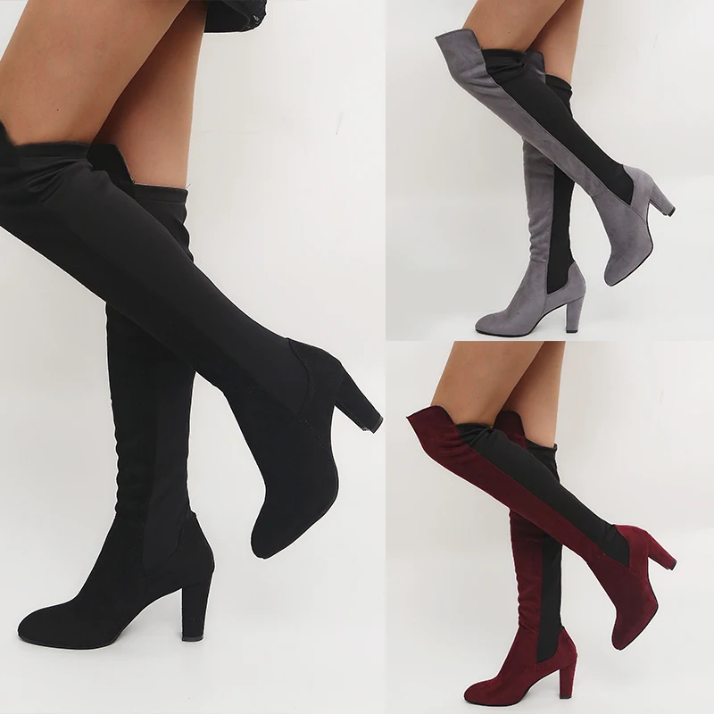 

NAN JIU MOUNTAIN 2018 Shoes Woman Autumn And Winter New Thick With Boots High Heel Over The Knee Boots Color Matching Elastic