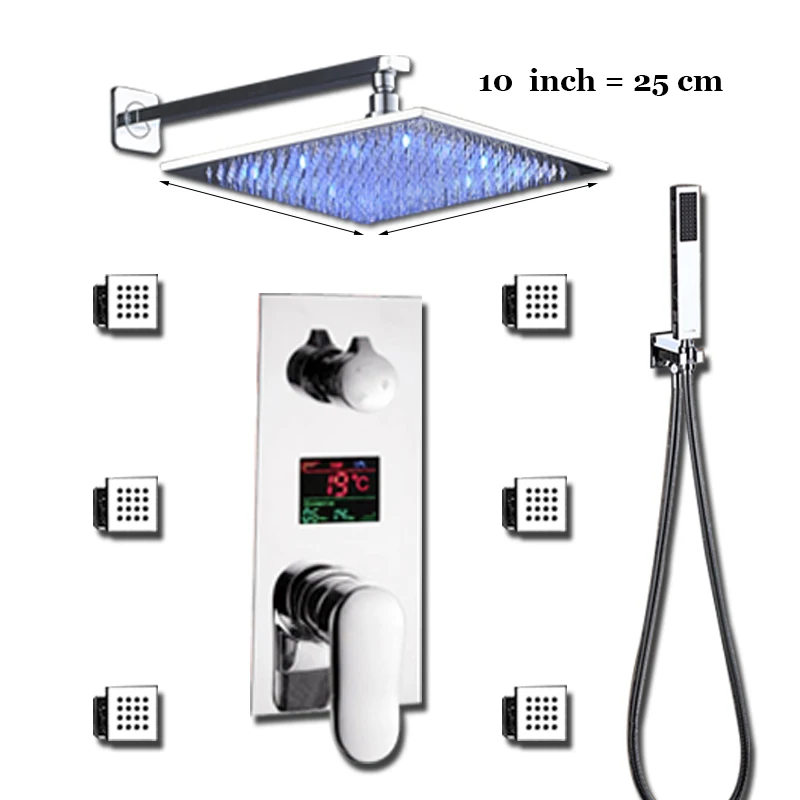 Senlesen душа Установить temperrature цифровой Дисплей Клапан горячей и холодной смесителя Chrome латунь Насадки для душа Для ванной смесители - Цвет: 10
