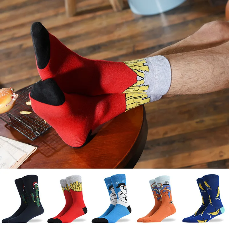 Four season Cotton Socks Men Hip Hop Skateboard Long Sock Casual Colorful Street Fashion Harajuku Man Food Pattern Funny Socks