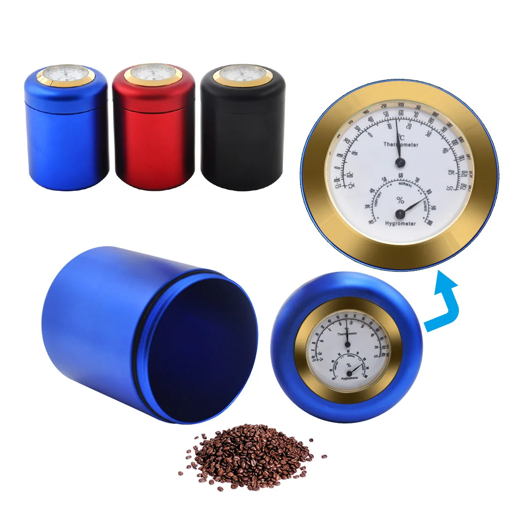 

COURNOT Air Craft Aluminum Metal Storage Stash Jar With Thermometer & Hygrometer Airtight Proof Storage Container Pill Box Case