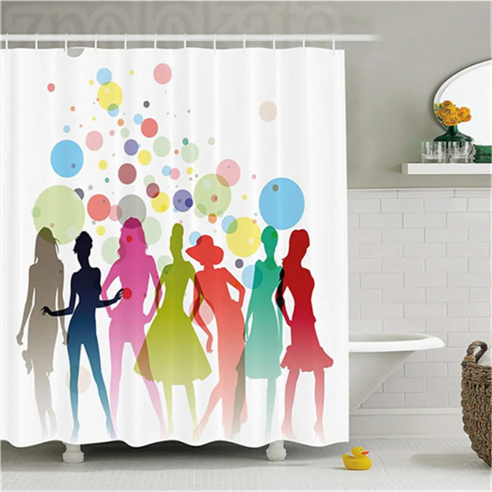 Fashion House Decor Shower Curtain Reflections of Model Types on Foreground with Bubbles and Circle Art Figures Bathroom | Дом и сад
