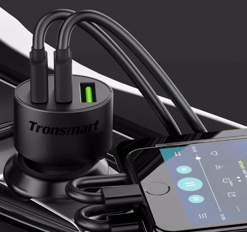 Tronsmart C3PTA Car Charger USB 3 USB Ports Quick Charge 3.0 VoltiQ Quick Car Charger for Xiaomi  for blackview phone power bank in stock (8)
