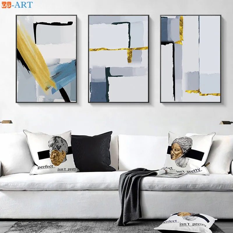 

Blue and Gold Canvas Painting Abstract Wall Painting Modern Wall Art Light Luxury Posters and Prints Decoration Pictures