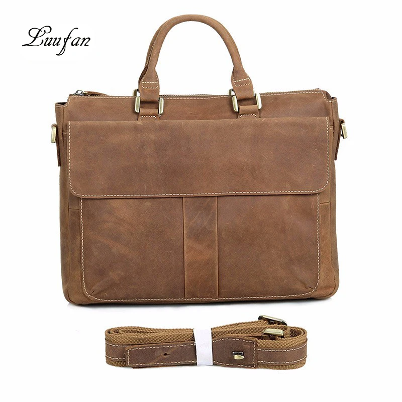 

Briefcase Man Unisex Vintage Casual Brown Office work Businessmen Lawyers Doctors Convenient Crazy Horse Leather Real Leather