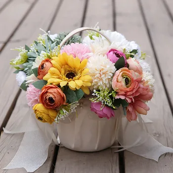 

6 Pcs Silk Roses Artificial Sunflowers Flowers Bouquet Yellow Bride Fake Flowers DIY Decoration Table for Wedding Home Autumn