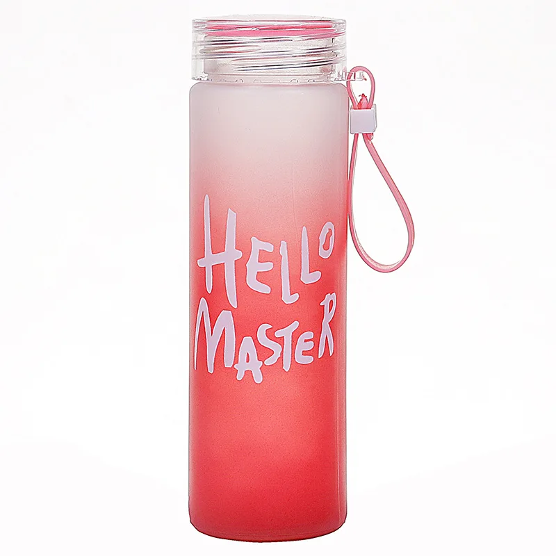 

Frosted Gradient Color Glass bottle 400ml Sport Heat Resistant Student Portable Leakproof Cute Creative Water Bottle for Outdoor