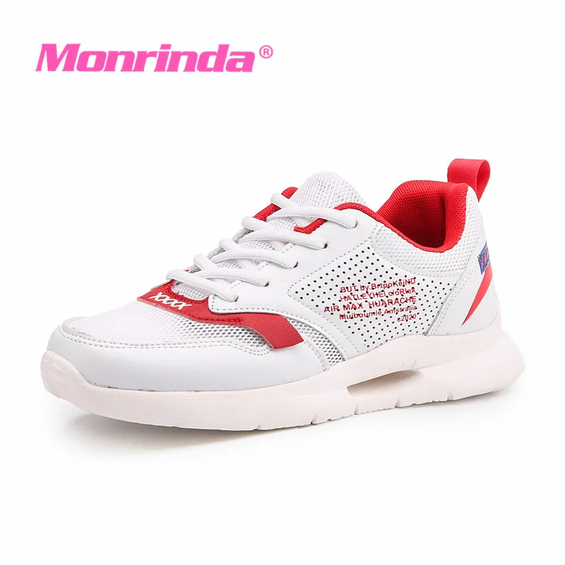 New Summer Women's Sneakers Red White Running Shoes Leather Stitching