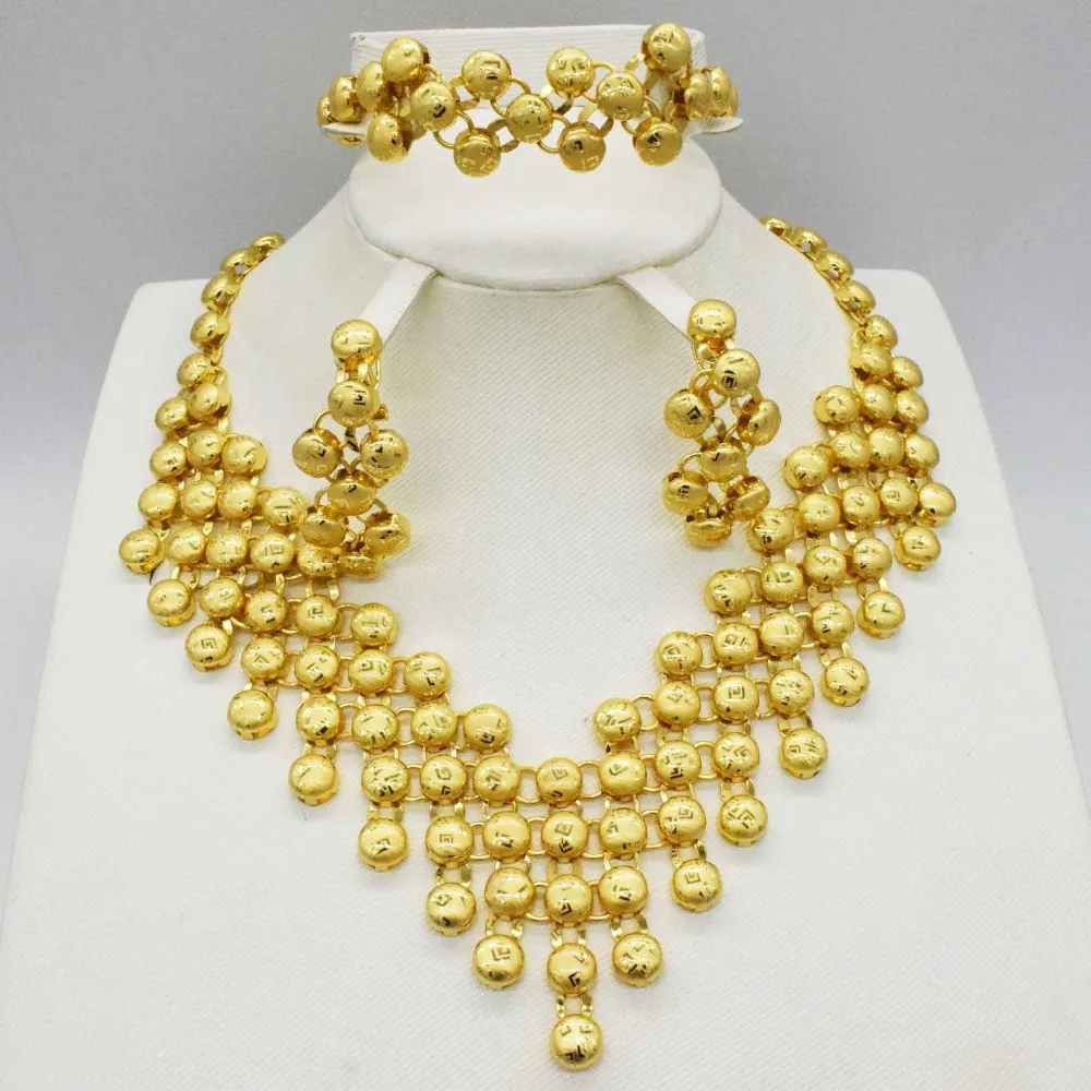 

HOT Fashion wedding Dubai Africa Nigeria African Jewelry set gold-color necklace Earrings romantic woman Bridal Jewelry Sets