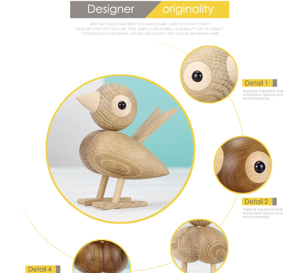 Нордический превосходный дубовый воробей, деревянные куклы, прекрасная природа, тиковое дерево, фигурки птиц, орнамент, домашний декор, полка, украшения, фигурки