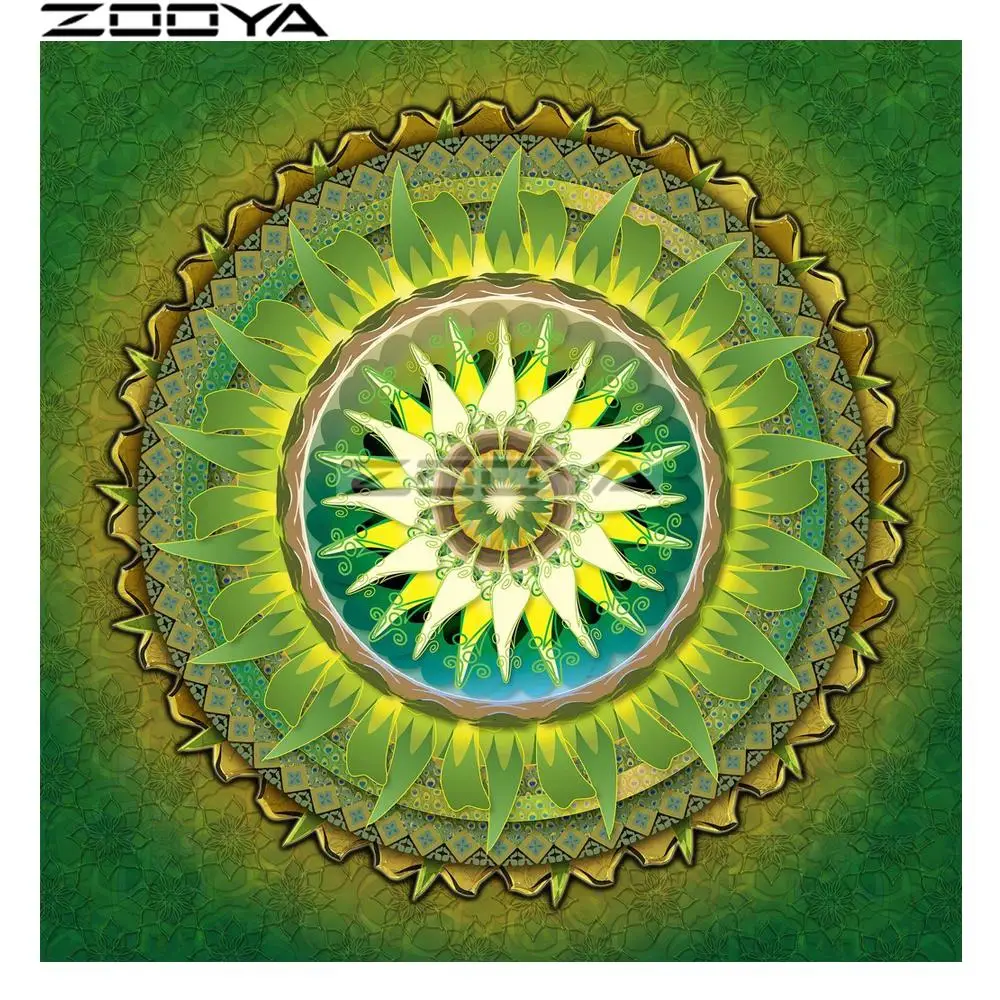 

Round Diamond Painting Cross-Stitch Kits Wall Sticker Diamond Embroidery Gifts Green Mandala DIY Pictures Of Rhinestones R1767