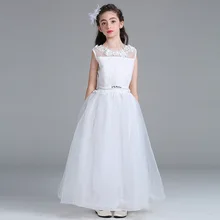 Элегантное белое свадебное платье для девочек с цветочным принтом и вырезом на шее, платье для первого причастия для девочек длиной до щиколотки 12 шт./лот, DHL, LP-63