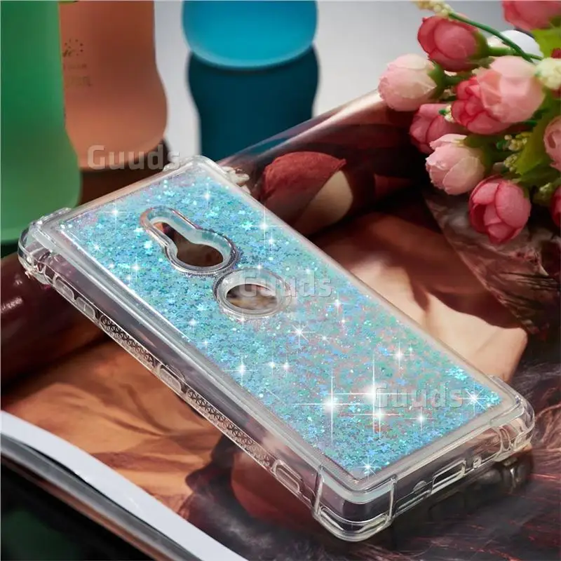 Dynamic Liquid Glitter Sand Quicksand TPU Case for Sony Xperia XZ2 - Silver Blue Star