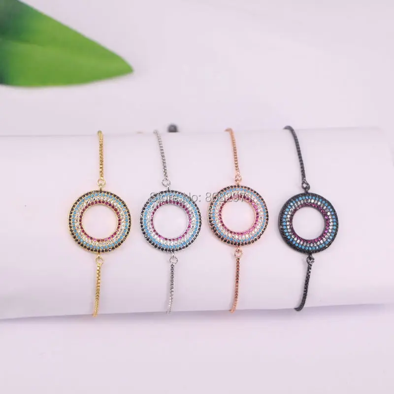 10 шт. микро проложить CZ Циркон круглый разъем бисера макраме Регулируемая цепочка-браслет ювелирные изделия подарок