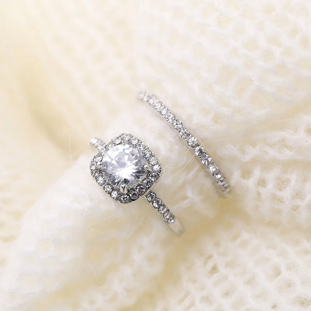 Модные обручальные кольца с фианитами, AAA, цирконием и кристаллами для женщин и девочек, набор серебряных обручальных колец, свадебные ювелирные изделия для влюбленных, вечерние, подарок